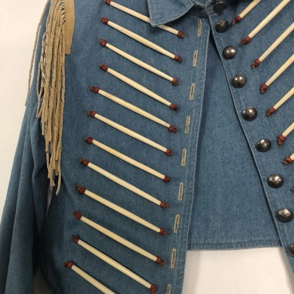 VINTAGE DOUBLE D RANCH BEADED WOMENS DENIM JACKET SUEDE FRINGE - Picture 7 of 16